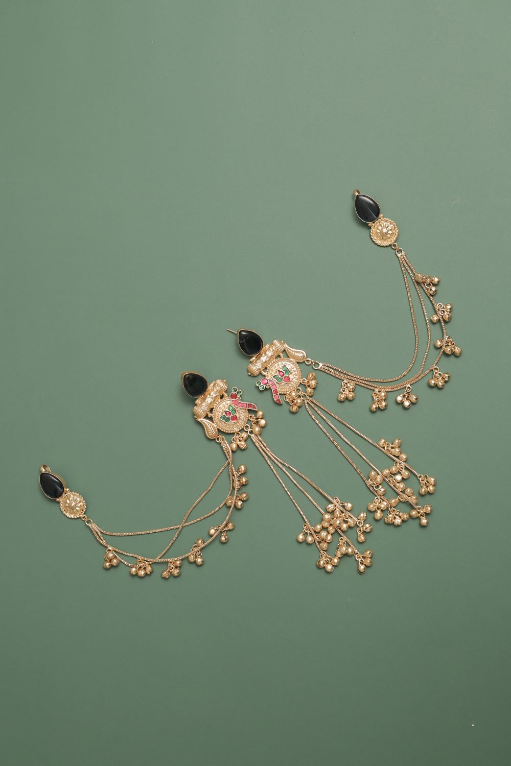 German Silver Earring with Cabochons & Hanging Beads