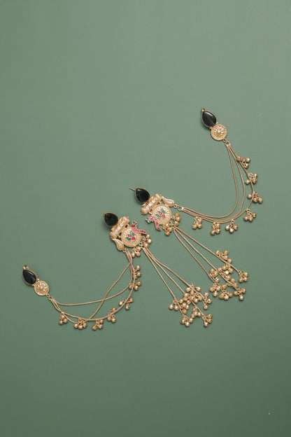 German Silver Earring with Cabochons & Hanging Beads