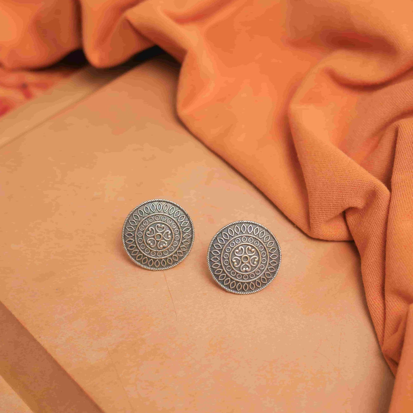 German Silver Earring with Engraved Teardrops & Hearts