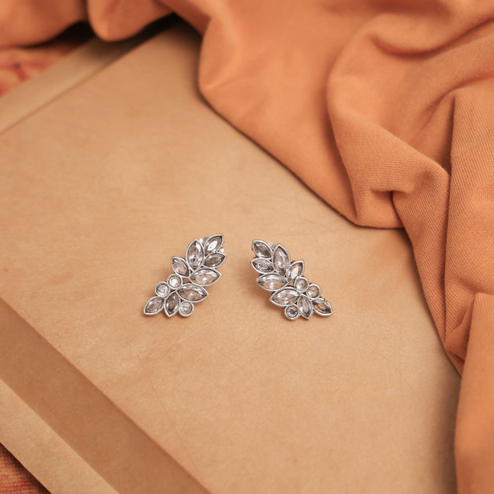 Oxidised Leaf Cluster Studs with Mulicolor Glass Stones