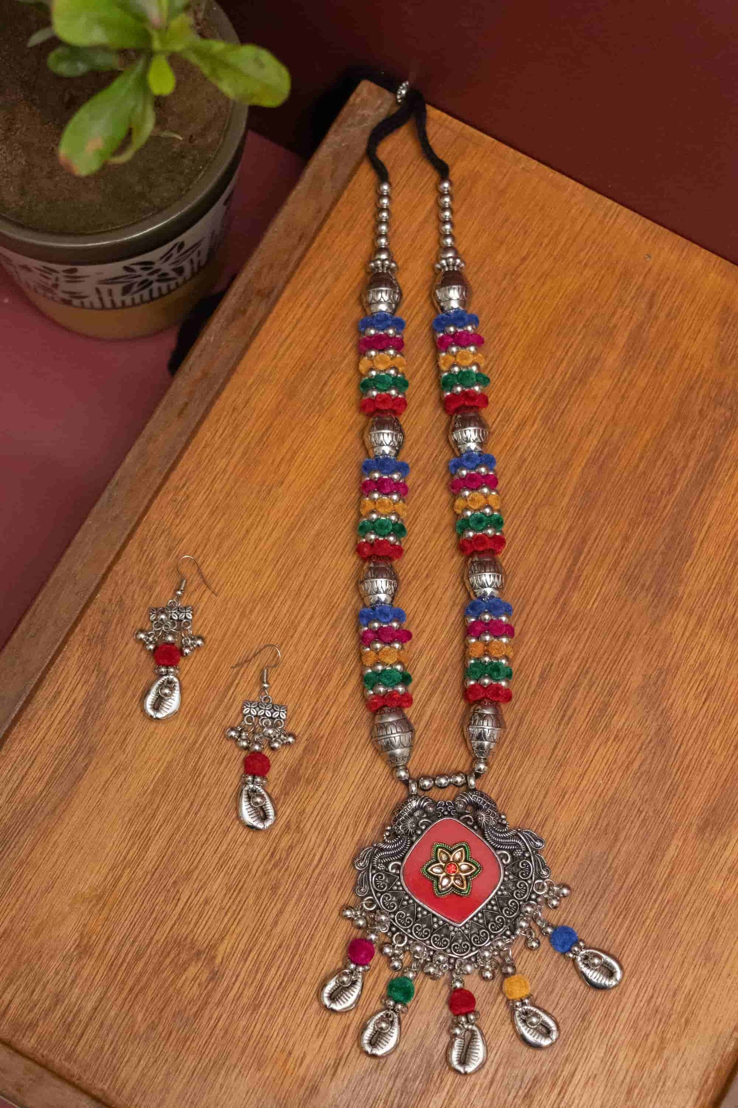 Oxidised Floral Charm with Dangling Silver Kodi