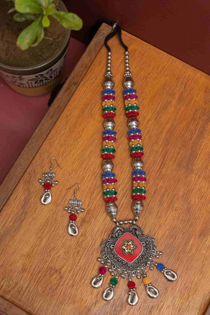 Oxidised Floral Charm with Dangling Silver Kodi