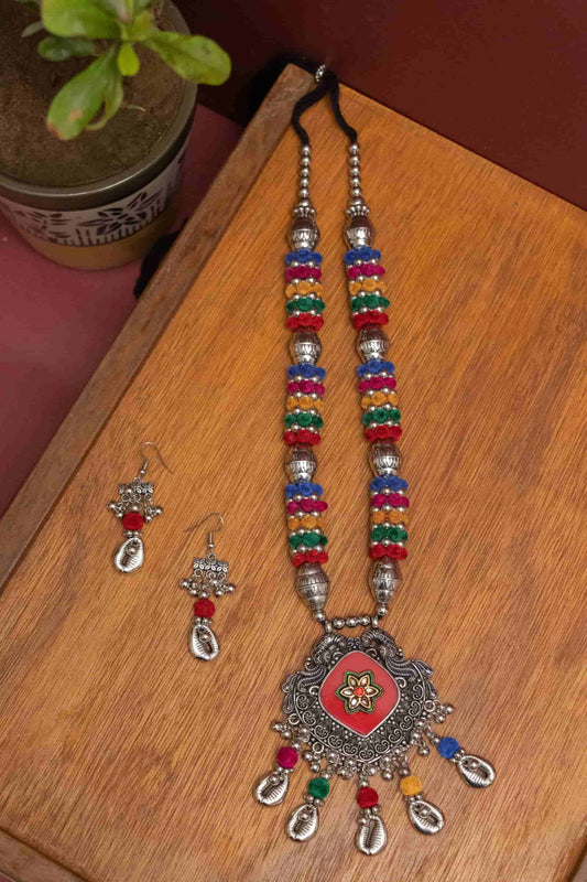 Oxidised Floral Charm with Dangling Silver Kodi