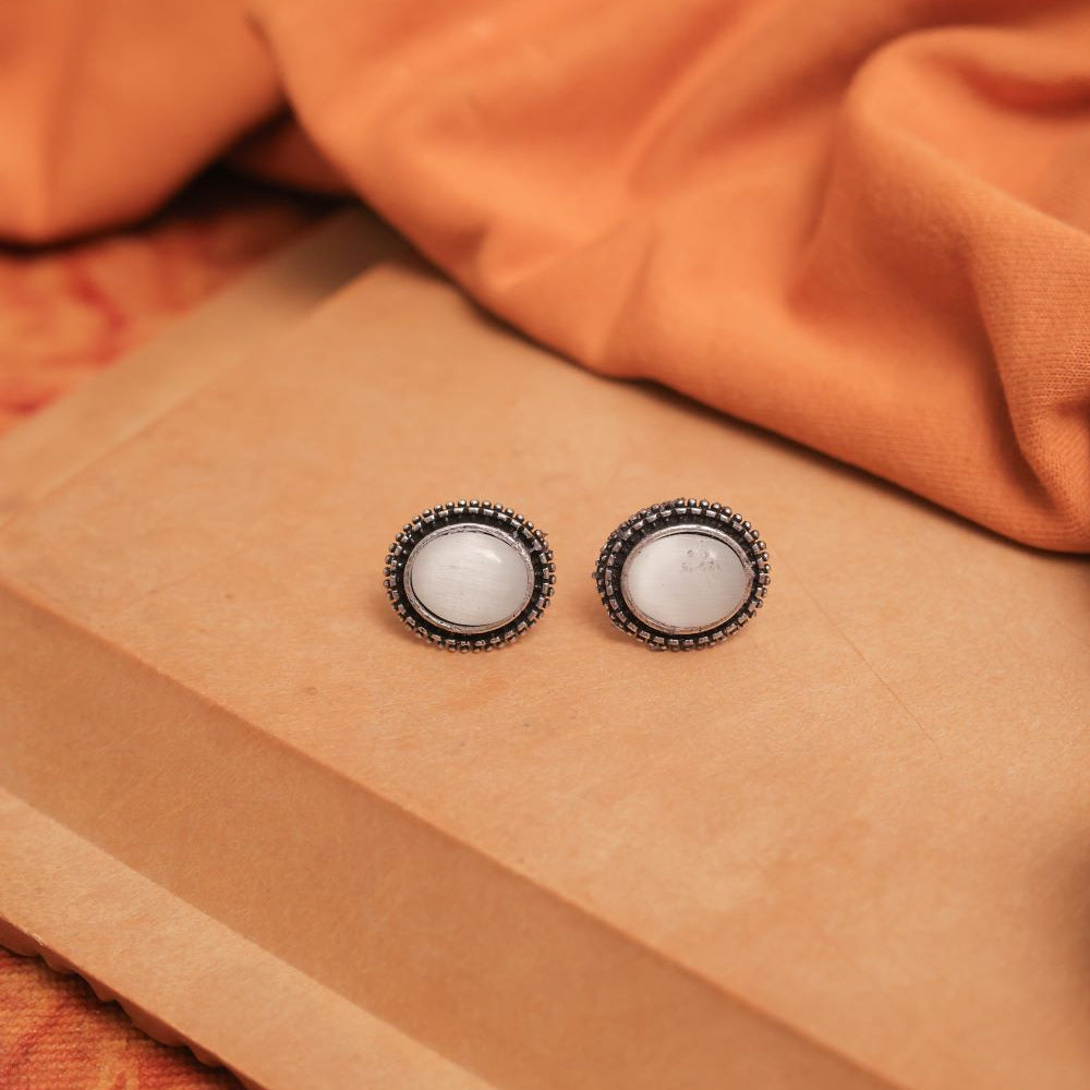 Oxidise Silver Oval Multicolor Gem Stud Earrings (Pack Of 12)