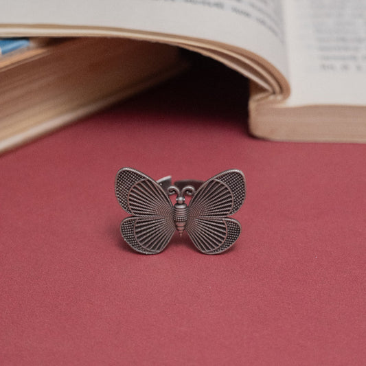 German Silver Butterfly Adjustable Ring