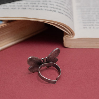 German Silver Butterfly Adjustable Ring