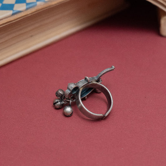 Oxidized Silver Bird Ring with Bells