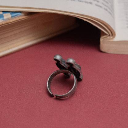 Oxidized Silver Tribal Pod Ring