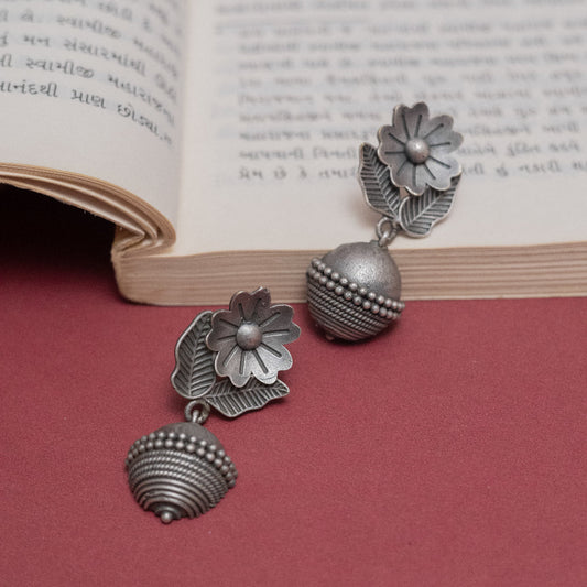 Oxidized Floral Jhumka Earrings