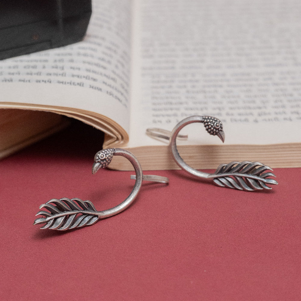 Oxidized Silver Peacock Ear Cuffs