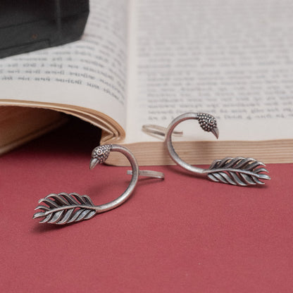 Oxidized Silver Peacock Ear Cuffs