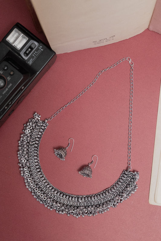 Oxidised Silver Choker Jewellery Set with Earrings
