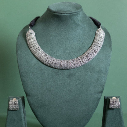 German Silver Antique Filigree Choker  Set with Earrings