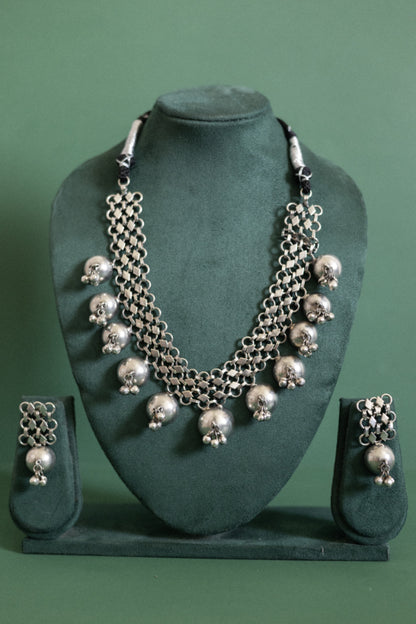 Tribal Style Chain Necklace with Dome Charms and Ghoongroo Bells