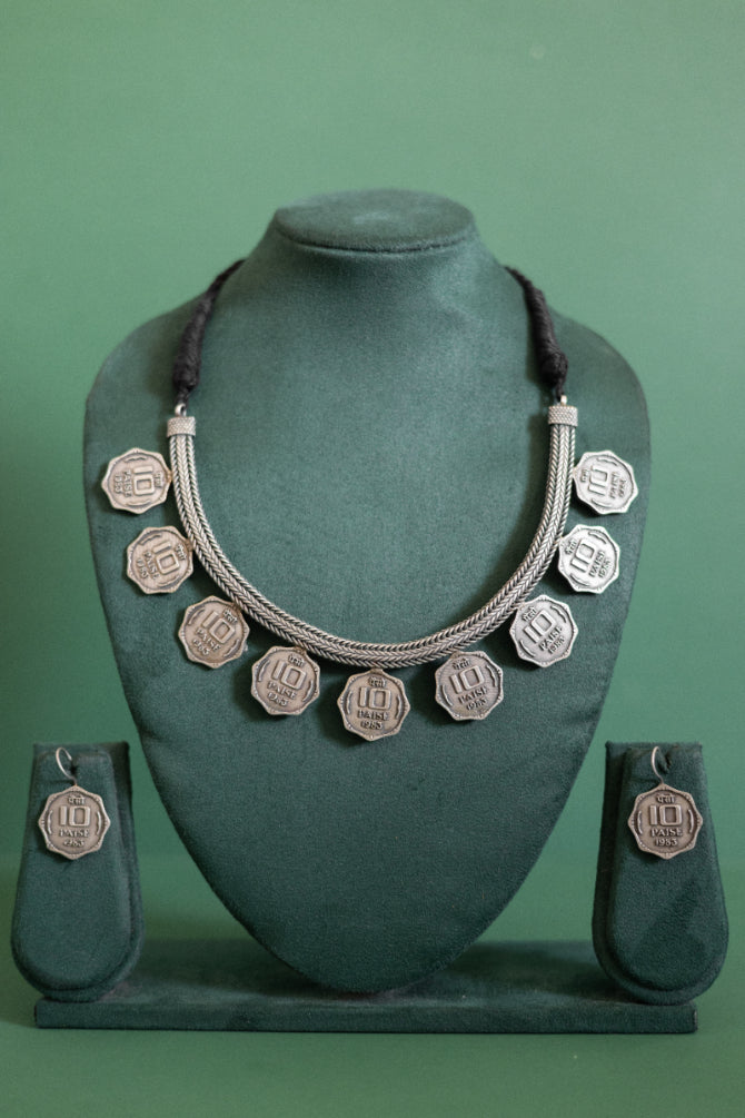 German Silver Vintage Coin Necklace Set