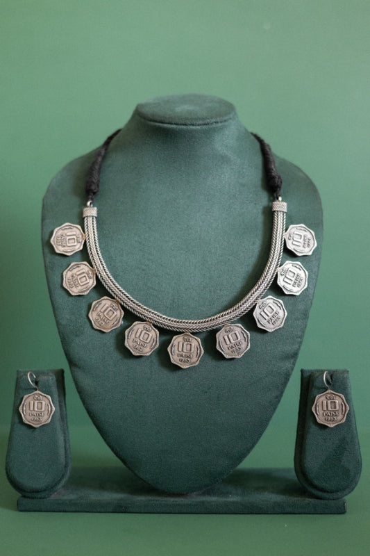 German Silver Vintage Coin Necklace Set