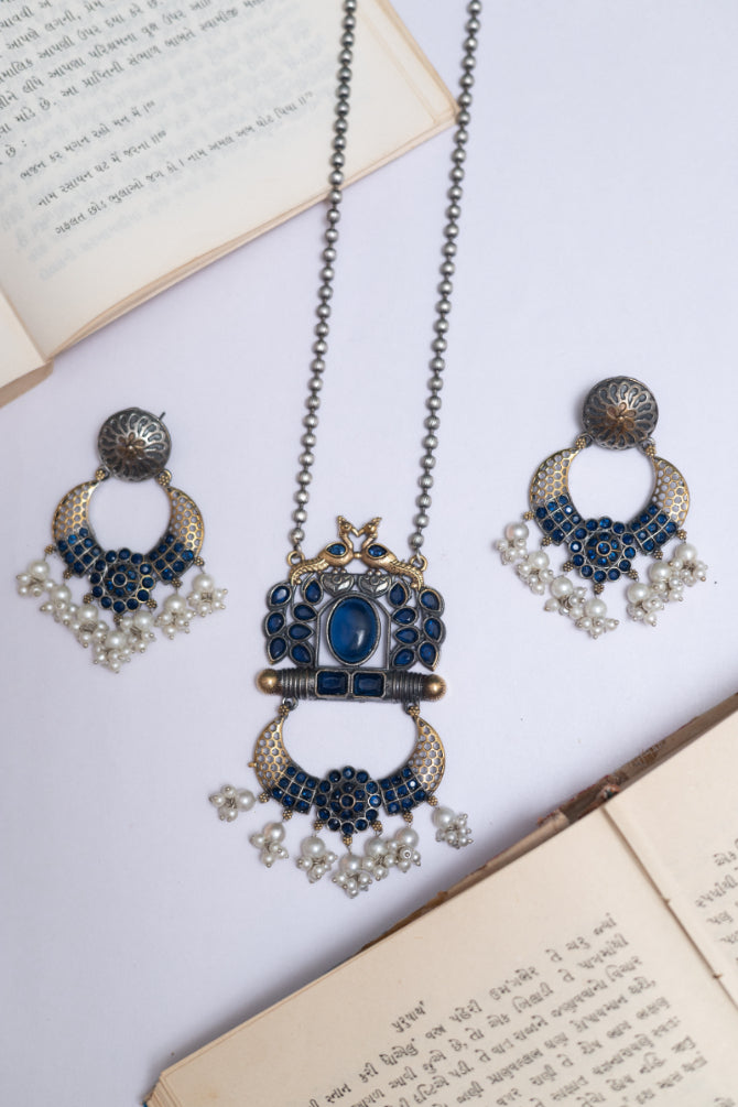 Emerald Bloom German Silver & Pearl Dangler Set