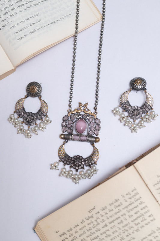 Emerald Bloom German Silver & Pearl Dangler Set