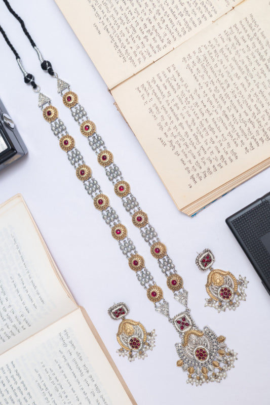 Grand Heirloom Two-Tone  Necklace with Emerald Accents and Pearl Drops