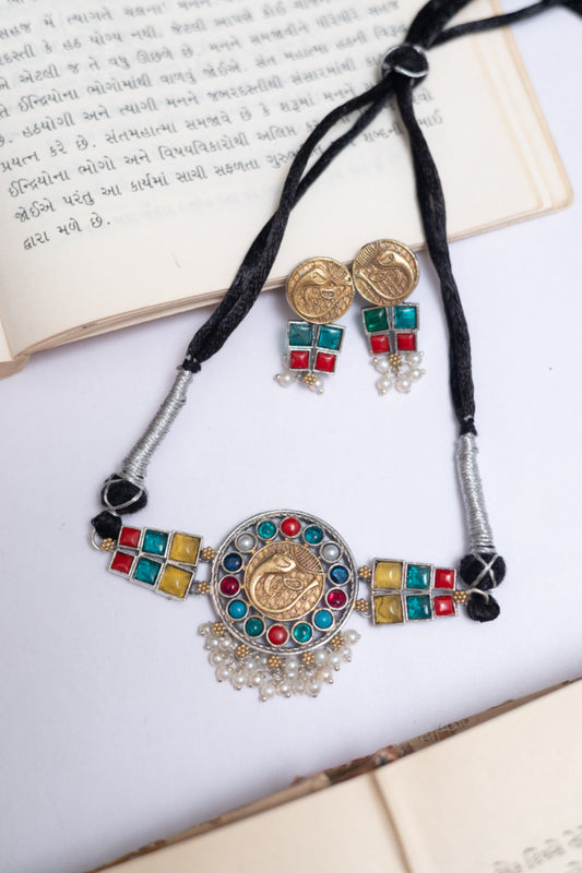 Divine Ganesha Two Tone Choker Necklace Set
