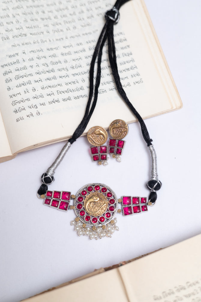 Divine Ganesha Two Tone Choker Necklace Set