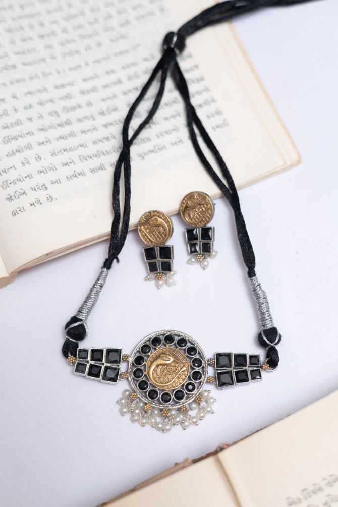 Divine Ganesha Two Tone Choker Necklace Set