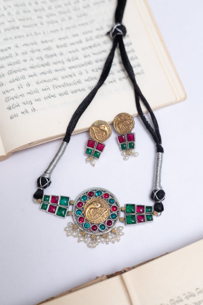 Divine Ganesha Two Tone Choker Necklace Set