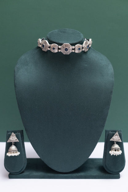 German silver choker necklace with ruby stones