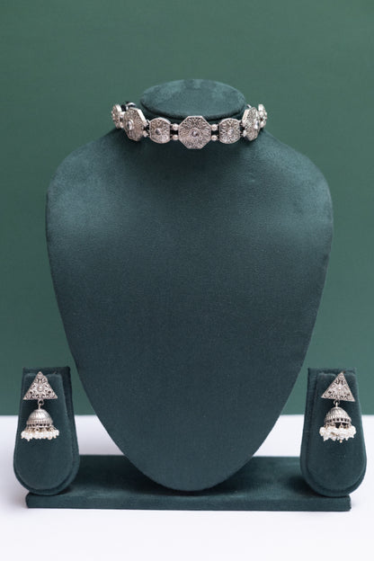 German silver choker necklace with ruby stones