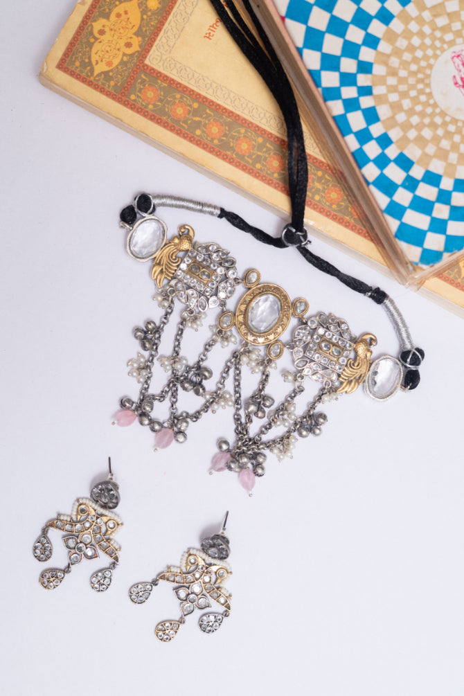 Peacock German Silver Choker & Dangler Set