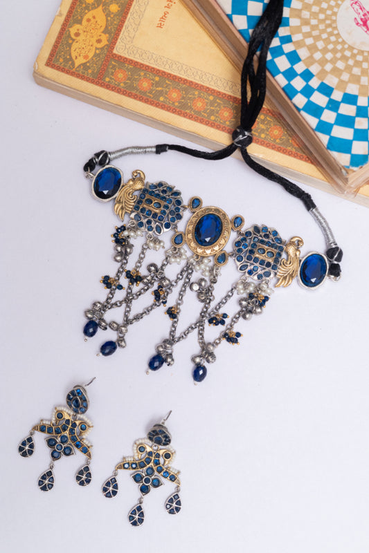 Peacock German Silver Choker & Dangler Set