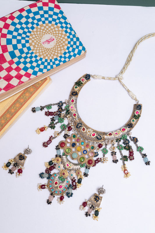 Heritage Multi-Stone Kundan & Pearl Bib Necklace Set