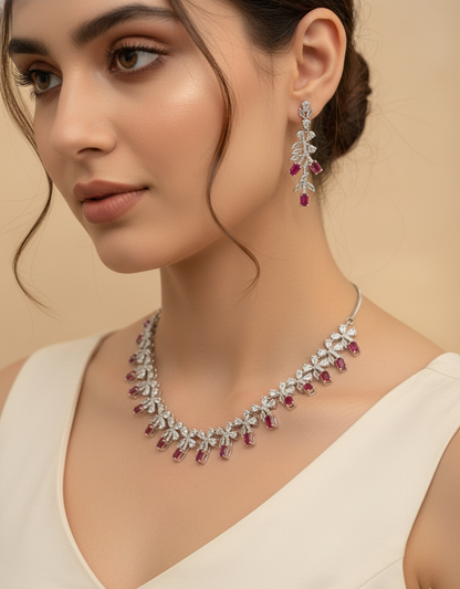 "Crimson Bloom" Statement Necklace and Earring Set