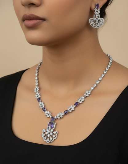 Floral Cascade Necklace with Matching Drop Earrings