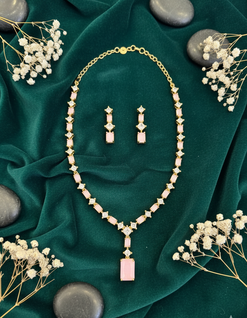 Blush Pink & Crystal Geometric Elegance Necklace