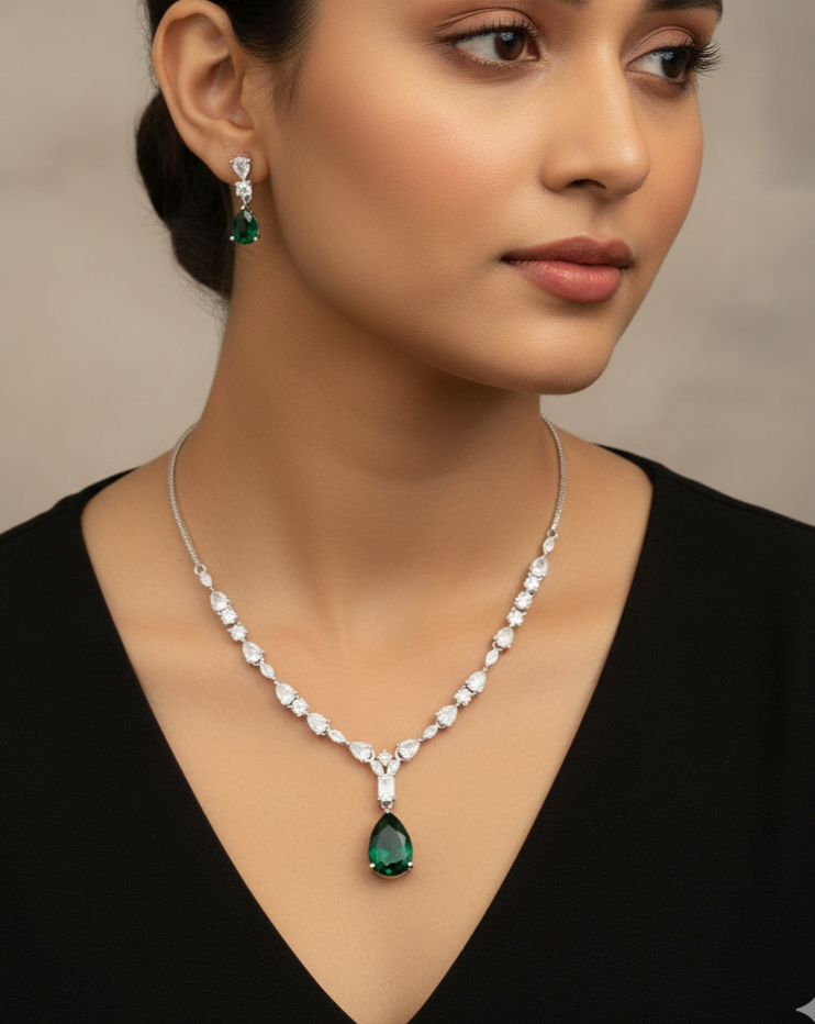 Emerald Cascade & Teardrop Elegance Necklace