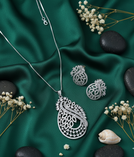 Sparkling Teardrop Vine Necklace & Earring Set