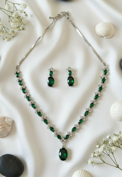 Classic Emerald Green American Diamond Necklace Set