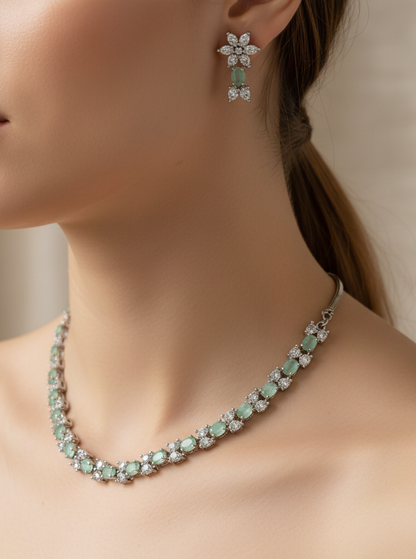 Mint Green & Silver American Diamond Set