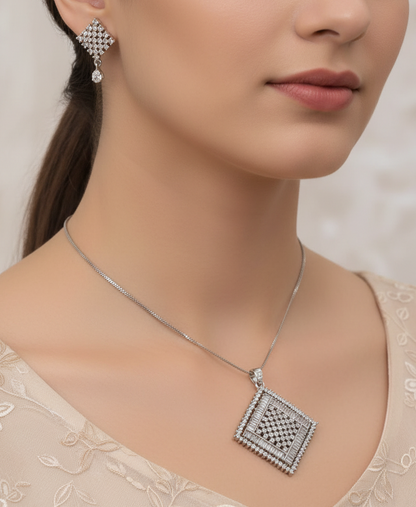 American Diamond Geometric Pendant & Earrings Set
