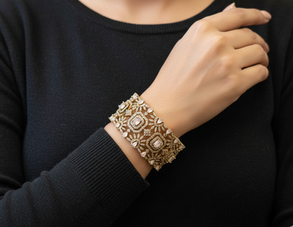 "Opulent Blush" Rose Quartz American Diamond Bracelet