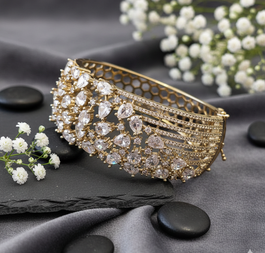 "Radiant Cascade" Gold-Plated CZ American Diamond Bracelet