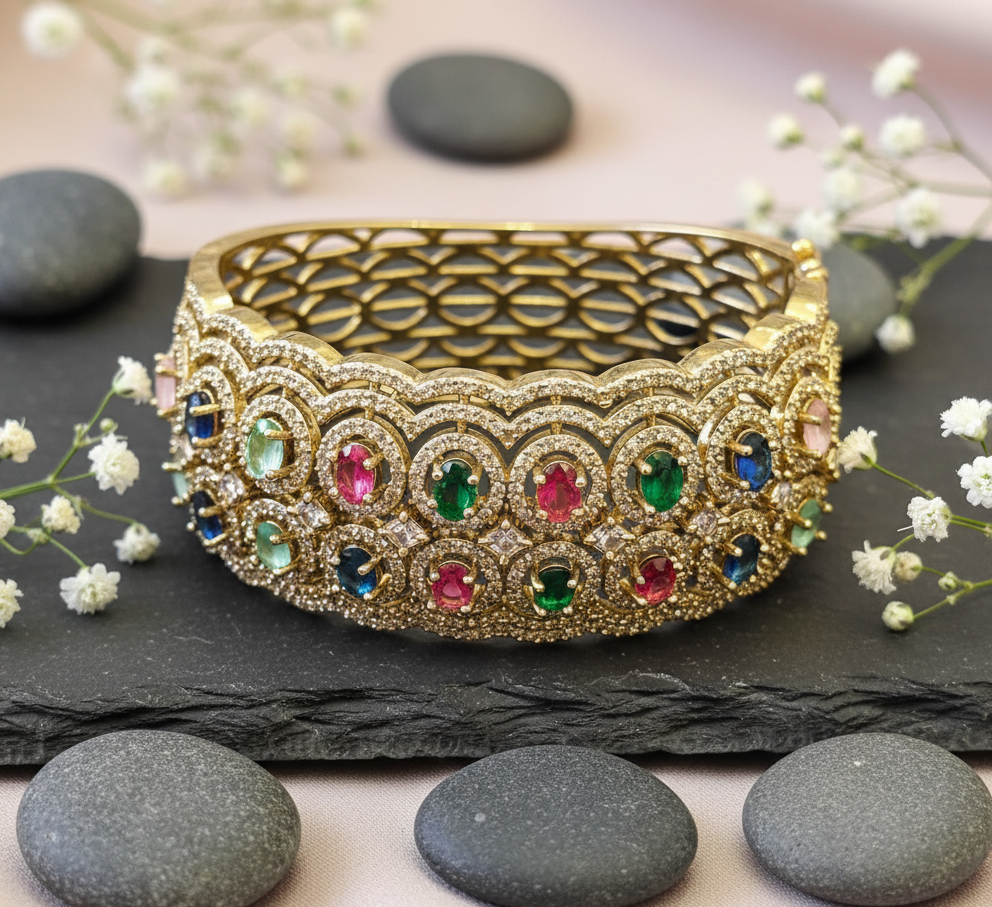 "Rainbow Rhapsody" Gold-Plated American Diamond Bracelet