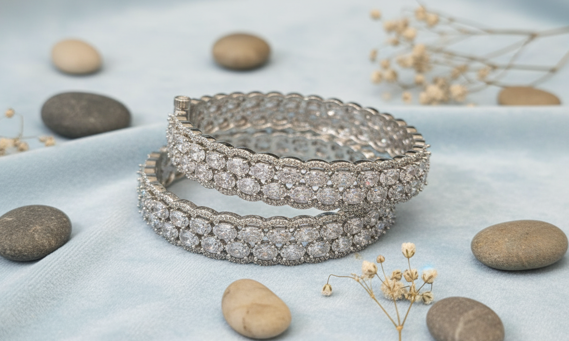 Radiant Blossom American Diamond Openable Bangles