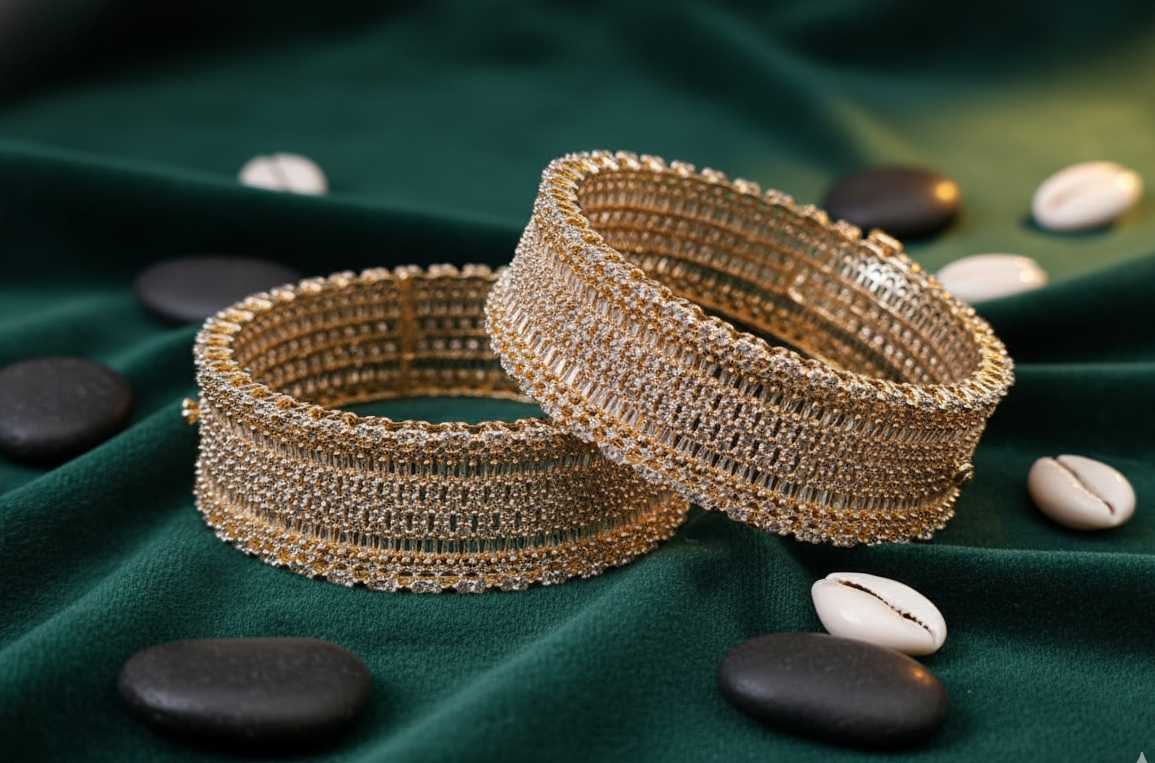 Golden Lattice Glamour American Diamond Openable Bangles