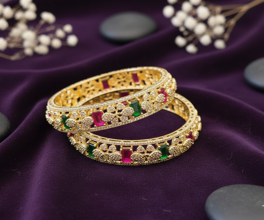 Emerald American Diamond-Cut Gold Bangles