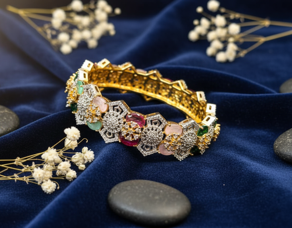 Opulent American Diamond-Cut Gold Openable Bangles Pair