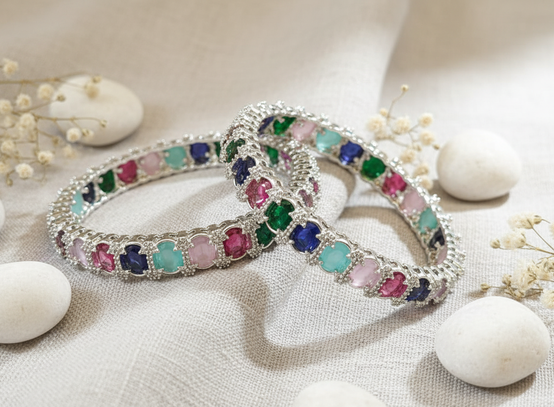 Dazzling Multi-Color American Diamond Bangles