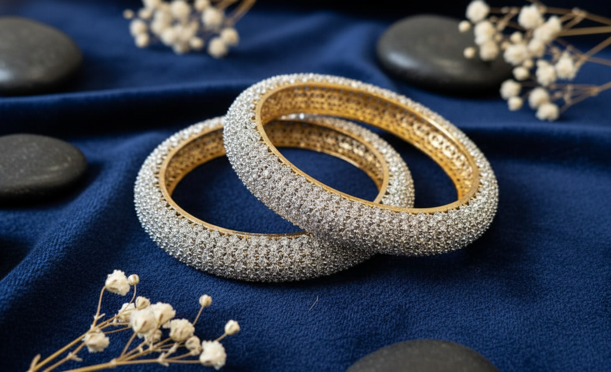 Exquisite Pave American  Diamond-Cut Gold Plated Bangle