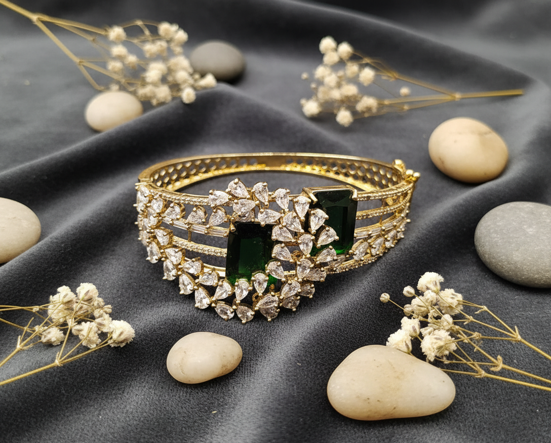 Elegant American Diamond Cluster Gold-Plated Bracelet